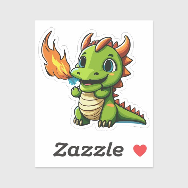 Sticker Dragon Bébé mignon Avec Premier Respiration Feu (Feuille)