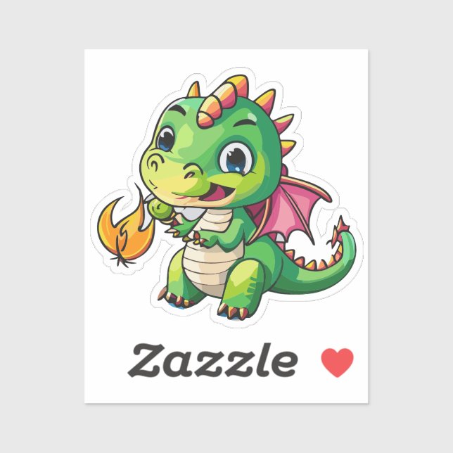 Sticker Dragon Bébé mignon Avec Premier Respiration Feu (Feuille)