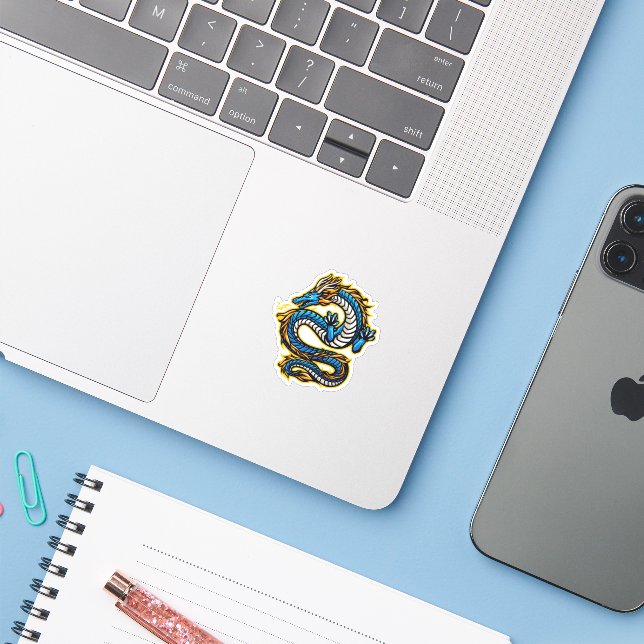 Sticker Dragon Bleu (Ordinateur portable avec iPhone)