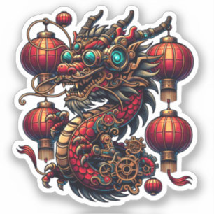 Sticker Dragon chinois de Nouvel An Steampunk