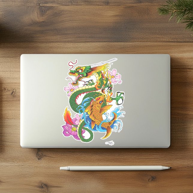 Sticker Dragon chinois vert Koi (Créateur téléchargé)