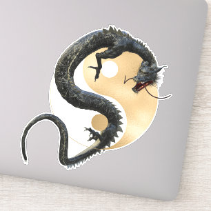 Sticker Dragon d'Asie orientale Gold Yin Yang