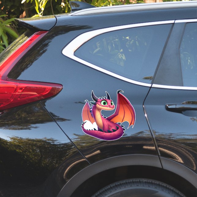 Sticker Dragon de dessin animé mignon violet/rouge (Coté voiture)