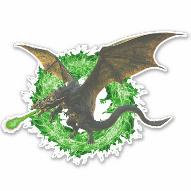 Sticker Dragon de respiration à feu chromatique vert (Devant)