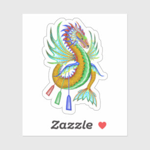 Sticker Dragon d'eau rouge vert d'or aux pagaies