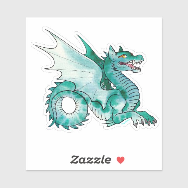 Sticker Dragon d'eau Turquoise médiéval (Feuille)