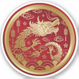 Sticker Dragon d'or chinois Année du dragon 2024