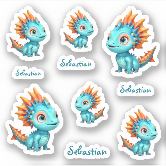 Sticker Dragon extraterrestre mignon, turquoise - (Devant)