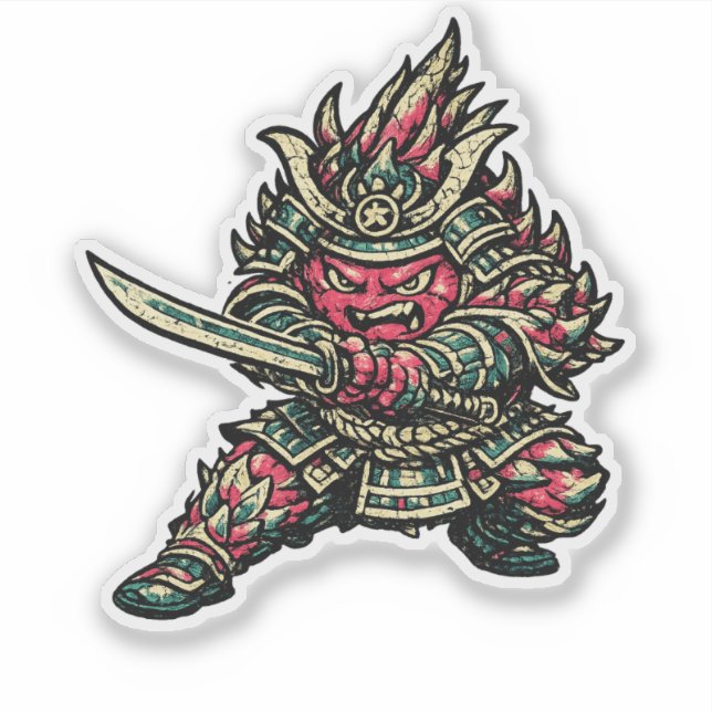 Sticker Dragon Fruit Duelist — Funny Exotic Fruit Samurai  (Devant)