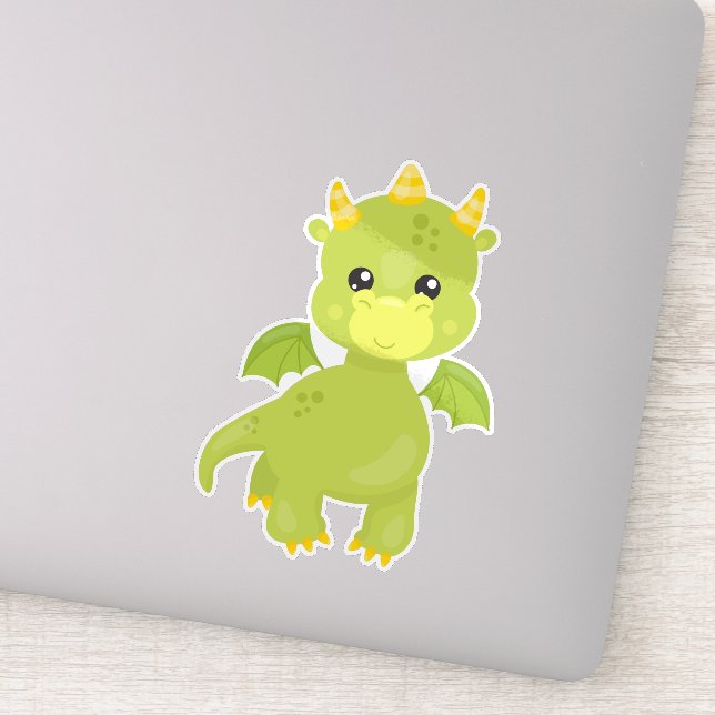 Sticker Dragon mignon, Petit Dragon, Dragon Vert, Magie (Détail)