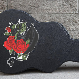 Sticker Dragon Noir Mystique Roses Rouges Lavande Gothique