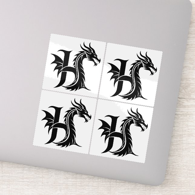 Sticker Dragon Styled Letter H, Dragon Alphabet, Monogram (Détail)