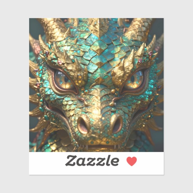 Sticker Dragon Turquoise et Or  (Feuille)
