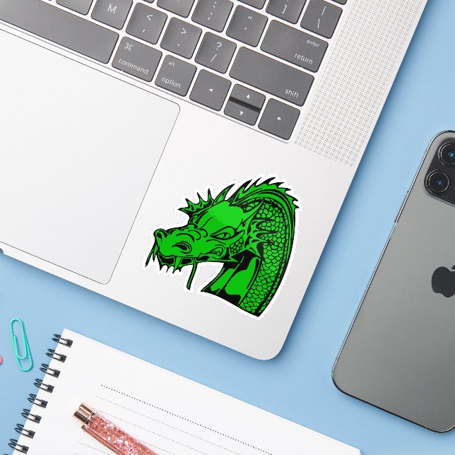Sticker Dragon vert (Ordinateur portable avec iPhone)