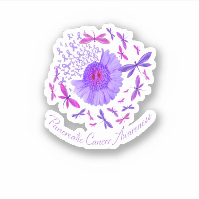 Sticker Dragonfly Purple Tournesol Pancréatique Cancer Awa (Devant)