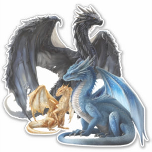 Sticker Dragons Bleus Noir et Or