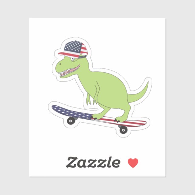 Sticker Drapeau américain Dinosaure Skate (Feuille)