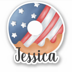 STICKER DRAPEAU AMÉRICAIN DONUT NOM PERSONNALISÉ