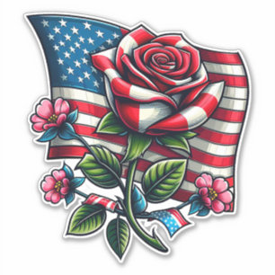 Sticker Drapeau américain rose Fleur patriotique Art