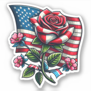 Sticker Drapeau américain rose Fleur patriotique Art