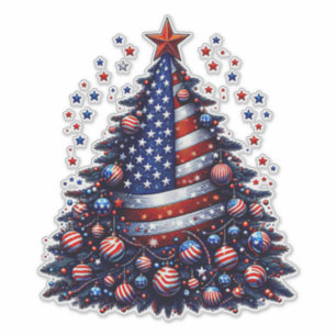 Sticker Drapeau américain sapin de Noël Art patriotique