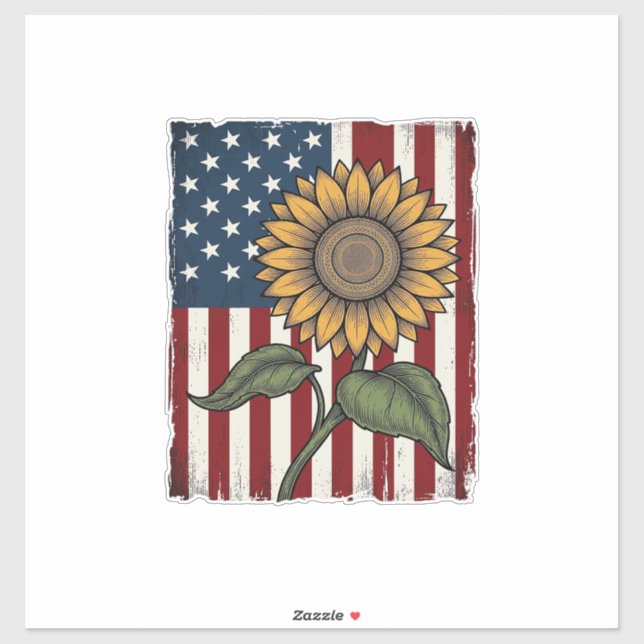 Sticker Drapeau Américain Tournesol Vintage (Feuille)