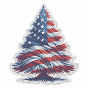 Sticker Drapeau américain USA Arbre de Noël Art patriotiqu