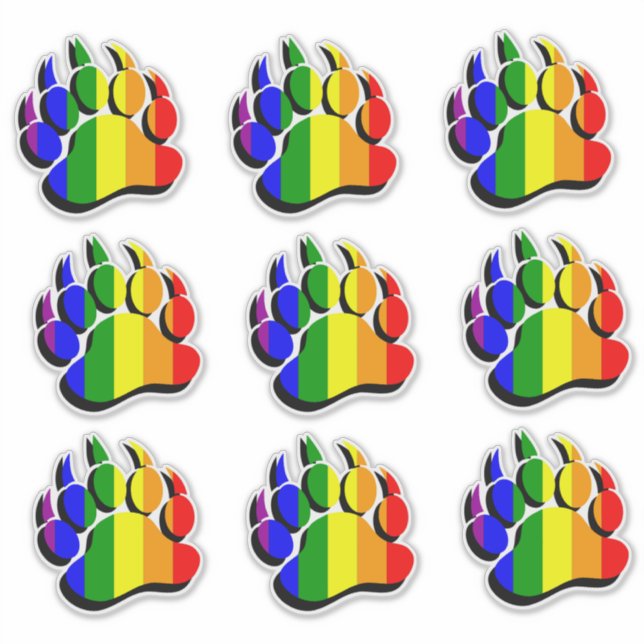Sticker Drapeau Arc-en-ciel Cool Patte d'Ours (Devant)