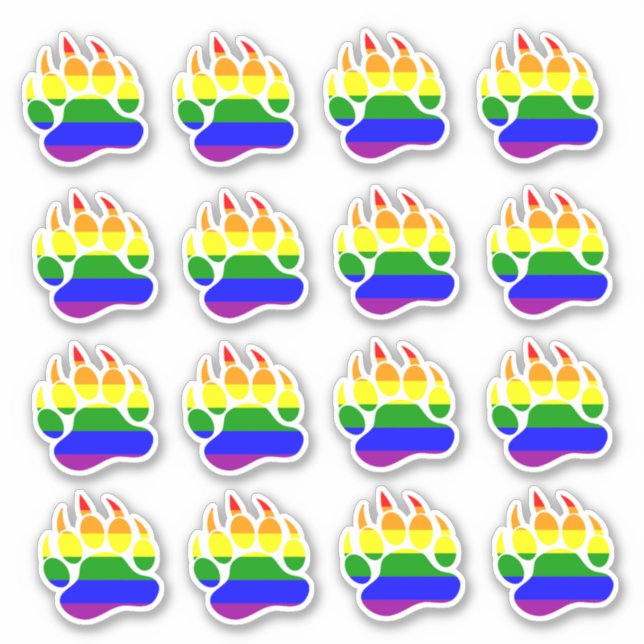 Sticker Drapeau arc-en-ciel de fierté de l'ours Patte d'ou (Devant)