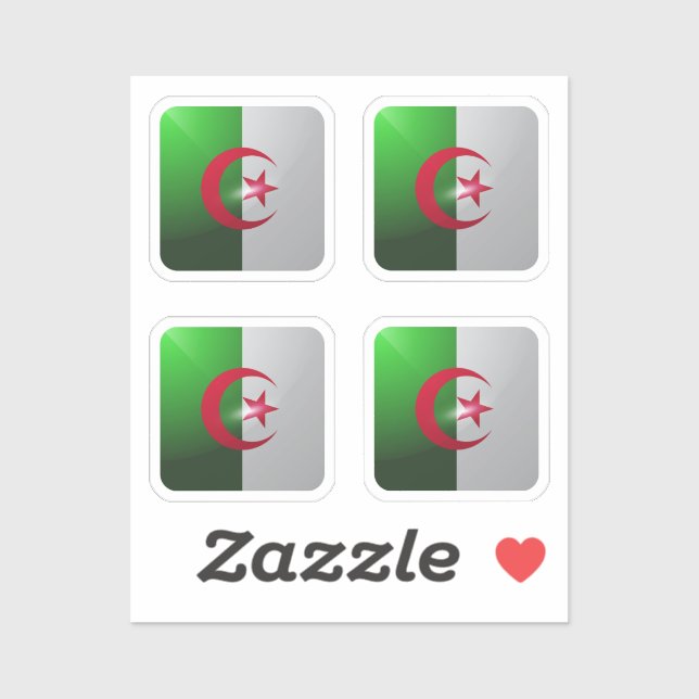 Sticker Drapeau brillant carré de l'Algérie (Feuille)