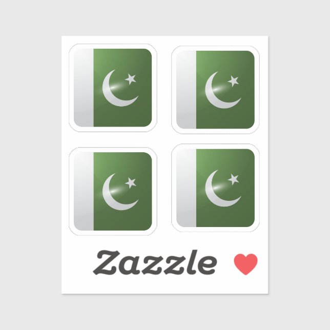Sticker Drapeau carré brillant du Pakistan (Feuille)