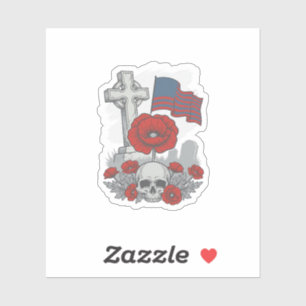 Sticker Drapeau coquelicot commémoratif Croix Gravure Vint