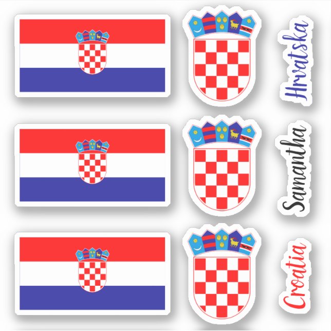 Sticker Drapeau Croate, Emblème Avec Nom Personnalisé Text (Devant)