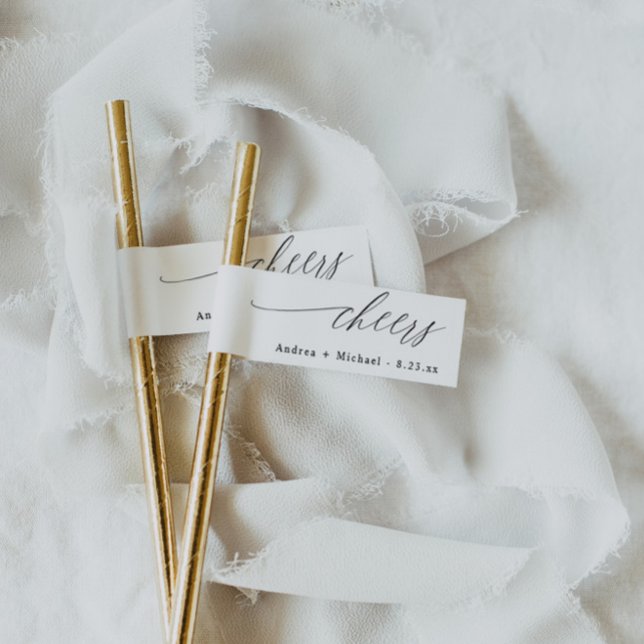 Sticker Drapeau de boisson de mariage élégant en paille (Créateur téléchargé)