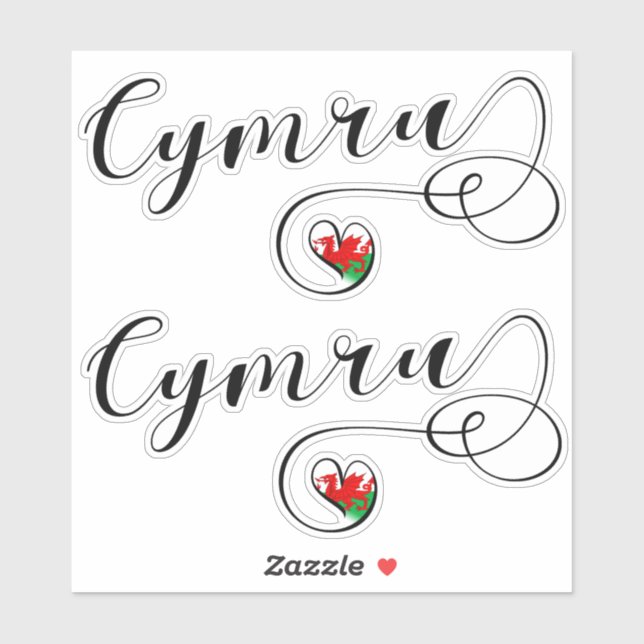 Sticker Drapeau De Cymru Wales En Coeur (Feuille)