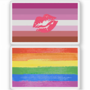 Sticker Drapeau de fierté lesbienne au rouge à lèvres et l