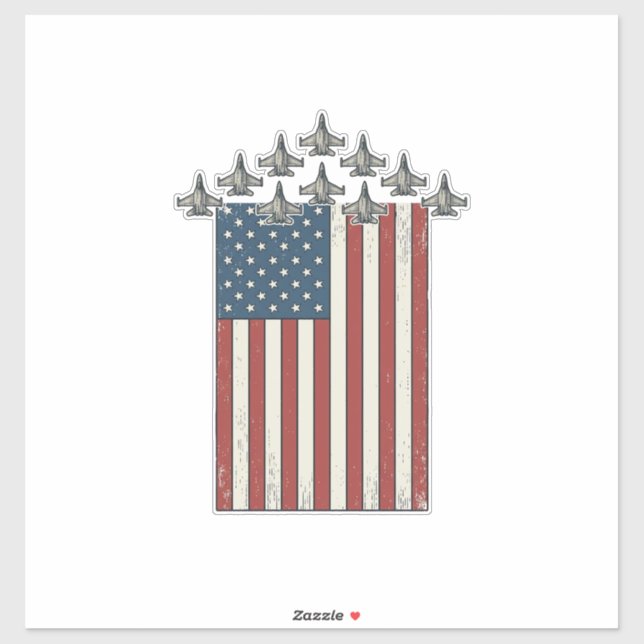 Sticker Drapeau de jet de combattant patriotique dessin de (Feuille)