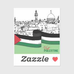 Sticker Drapeau de Palestine et vieilles maisons dessinées