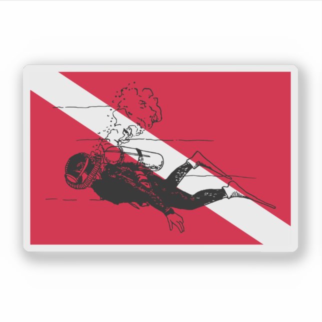 Sticker Drapeau de plongée avec illustration de plongeur r (Devant)