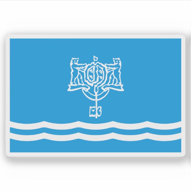 Sticker Drapeau de Yuzhno-Sakhalinsk (oblast de Sakhaline) (Devant)