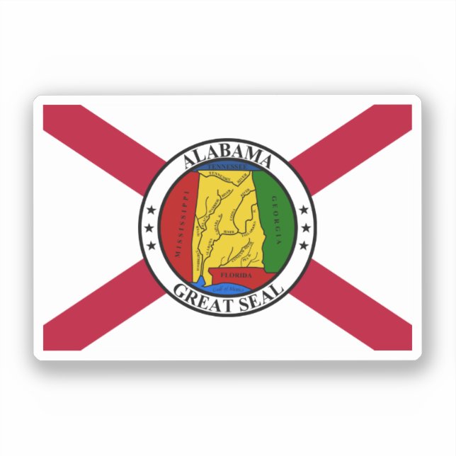 Sticker Drapeau d'État de l'Alabama/ sceau d'État superpos (Recto)