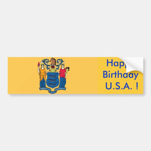 Sticker Drapeau du New Jersey, Joyeux Anniversaire (Devant)