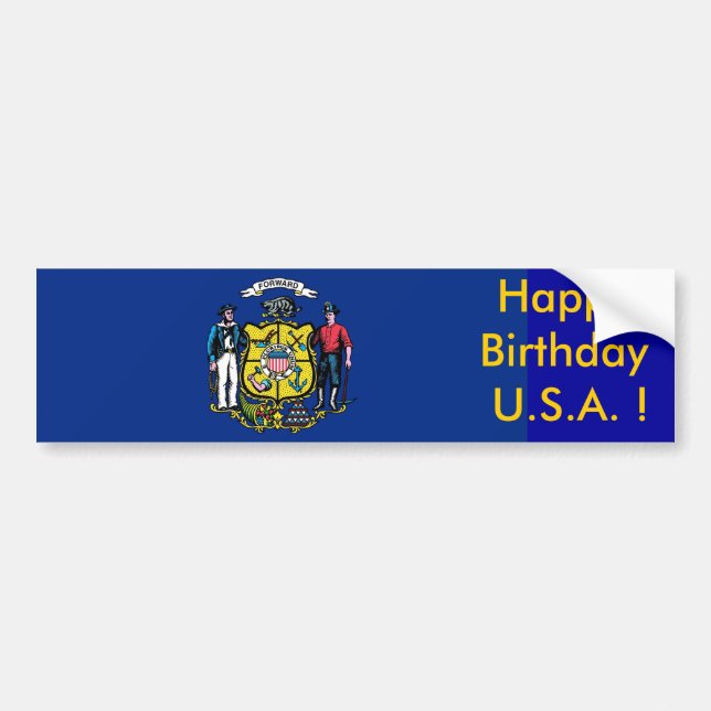 Sticker Drapeau du Wisconsin, Joyeux Anniversaire  (Devant)