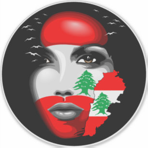 Sticker Drapeau et carte du Liban sur le visage de la fill