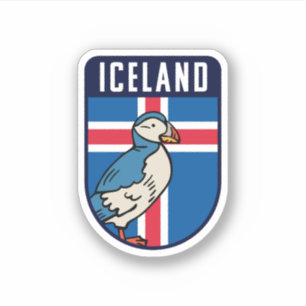Sticker Drapeau Islande avec Puffin - Islande Voyage