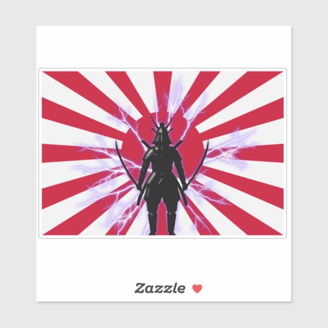 Sticker Drapeau japonais et Soleil Levant Samurai Guerrier (Feuille)