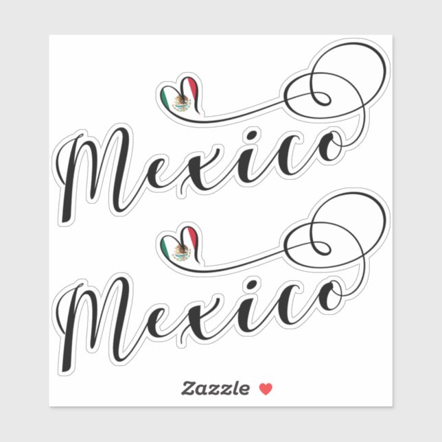 Sticker Drapeau Mexicain En Coeur, I Love Mexico (Feuille)