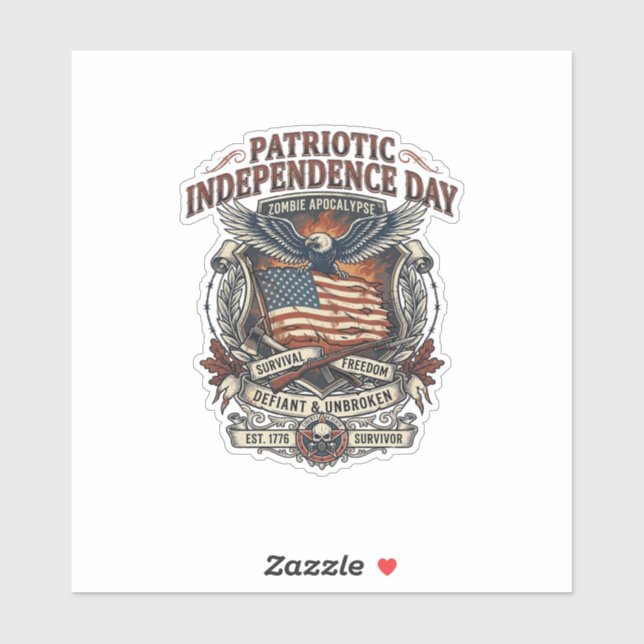 Sticker Drapeau Rust Patriotique Survivant Apocalypse Zomb (Feuille)