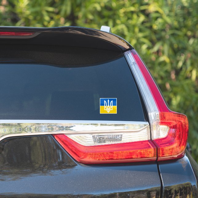 Sticker Drapeau Ukrainien Avec Armoiries (Côté voiture)