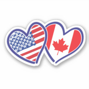 Sticker Drapeaux cardiaques canadiens américains